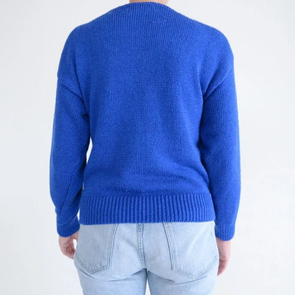 Vintage Franco  Valeru Blue Cream Black Knit Crew Neck Sweater Size Small - Picture 3 of 11